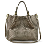 Italian Genuine Basketweave-Embossed Metallic Suede Top-Handle Bag | Imperia