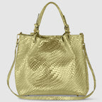 Italian Genuine Basketweave-Embossed Metallic Suede Top-Handle Bag | Imperia