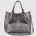 Italian Genuine Basketweave-Embossed Metallic Suede Top-Handle Bag | Imperia