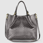 Italian Genuine Basketweave-Embossed Metallic Suede Top-Handle Bag | Imperia