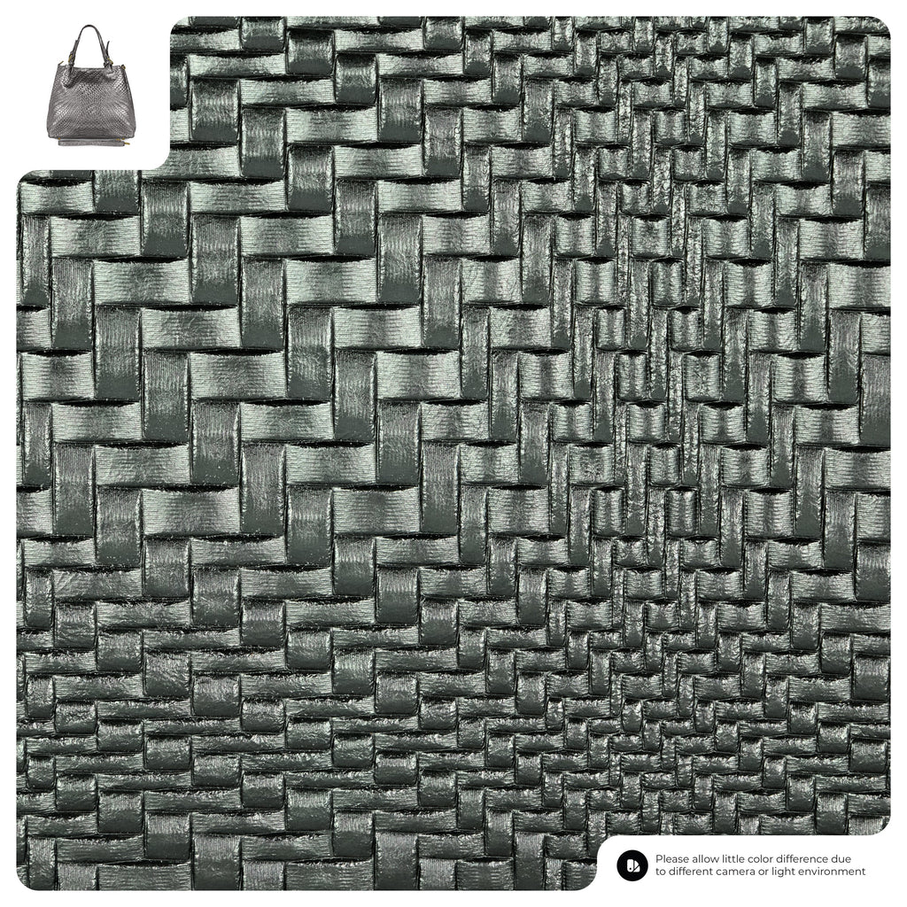 Italian Genuine Basketweave-Embossed Metallic Suede Top-Handle Bag | Imperia