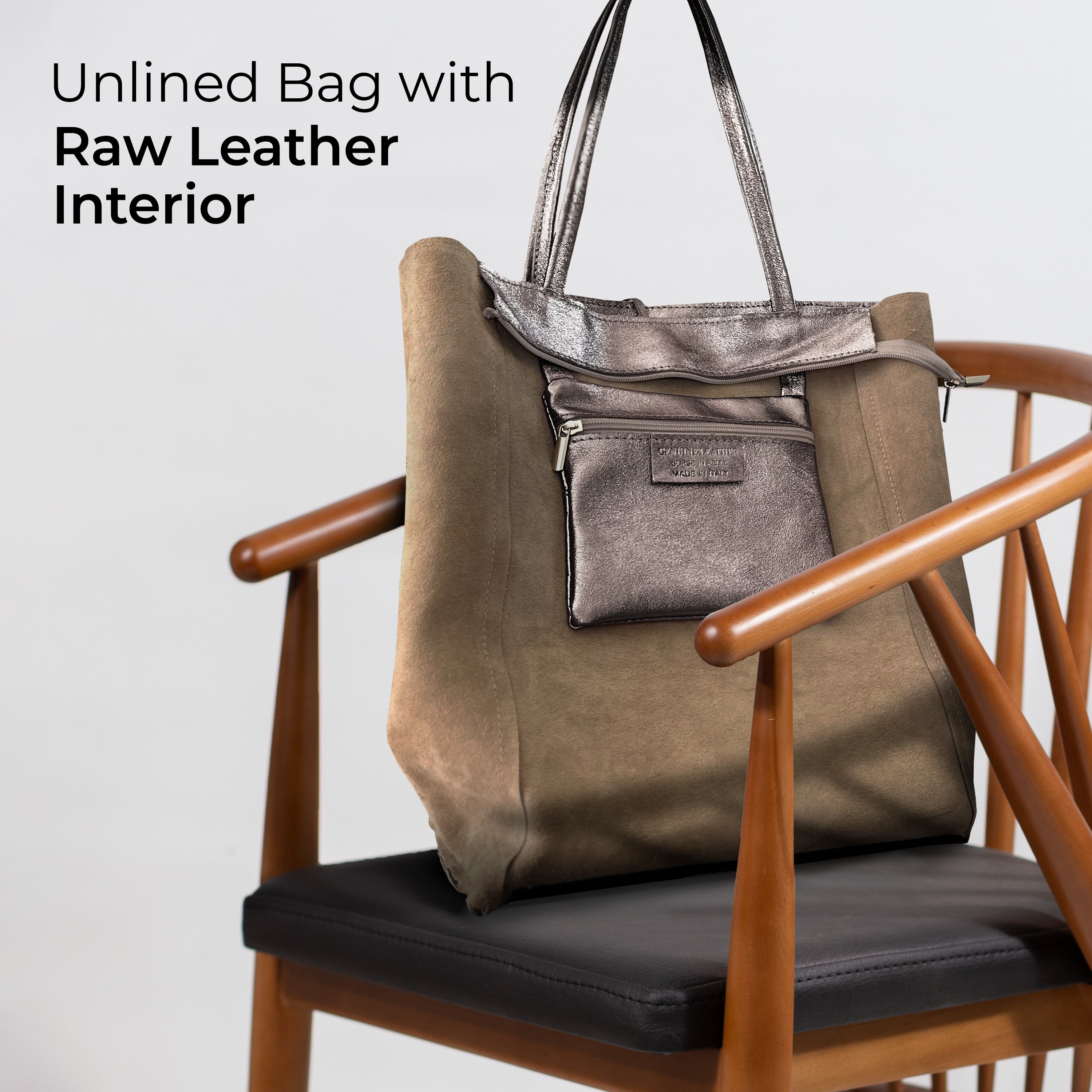 Italian Genuine Metallic Suede Tote Bag | Pisa
