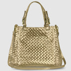 Italian Genuine Woven-Embossed Metallic Suede Top-Handle Bag | Savona