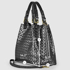Italian Genuine Woven-Embossed Metallic Suede Top-Handle Bag | Savona