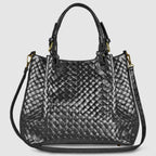 Italian Genuine Woven-Embossed Metallic Suede Top-Handle Bag | Savona