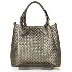 Italian Genuine Woven-Embossed Metallic Suede Top-Handle Bag | Savona