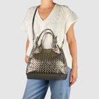 Italian Genuine Woven-Embossed Metallic Suede Top-Handle Bag | Savona