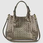Italian Genuine Woven-Embossed Metallic Suede Top-Handle Bag | Savona