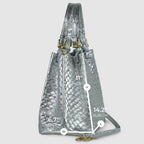 Italian Genuine Woven-Embossed Metallic Suede Top-Handle Bag | Savona