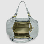 Italian Genuine Woven-Embossed Metallic Suede Top-Handle Bag | Savona