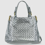 Italian Genuine Woven-Embossed Metallic Suede Top-Handle Bag | Savona