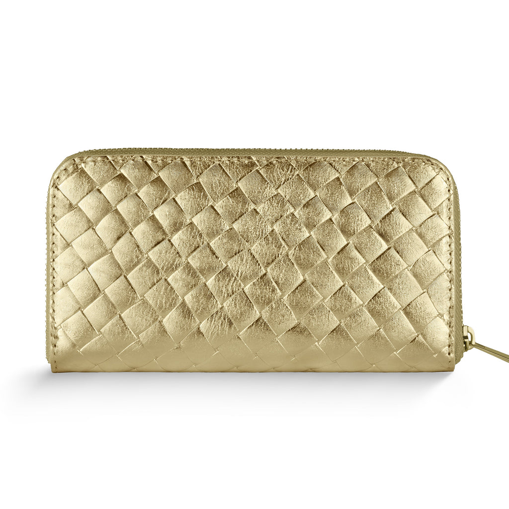 Italian Genuine Woven-Embossed Metallic Suede Wallet | Trento