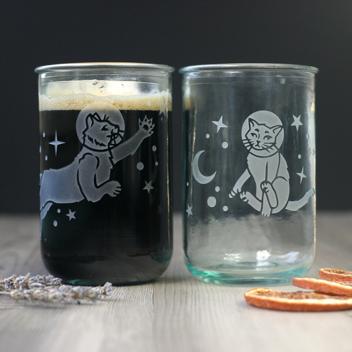 Astronaut Space Cats Rustic Recycled Glass Candle Cup