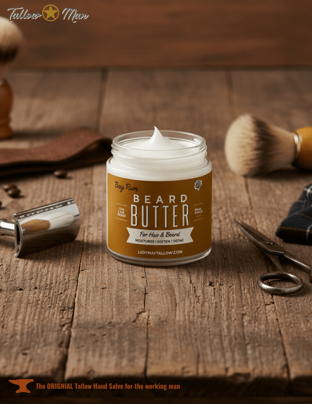 Tallow Man Bay Rum Beard + Body Butter | Men's Grooming | Grass - Fed Tallow | 9oz - Che Cose Belle