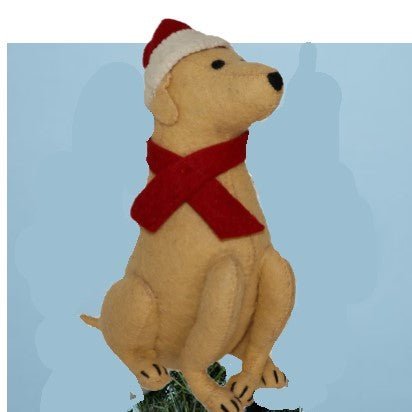 Tan Yellow Lab Santa Hat Christmas Tree Topper Hand Felted Wool Arcadia Home - Che Cose Belle