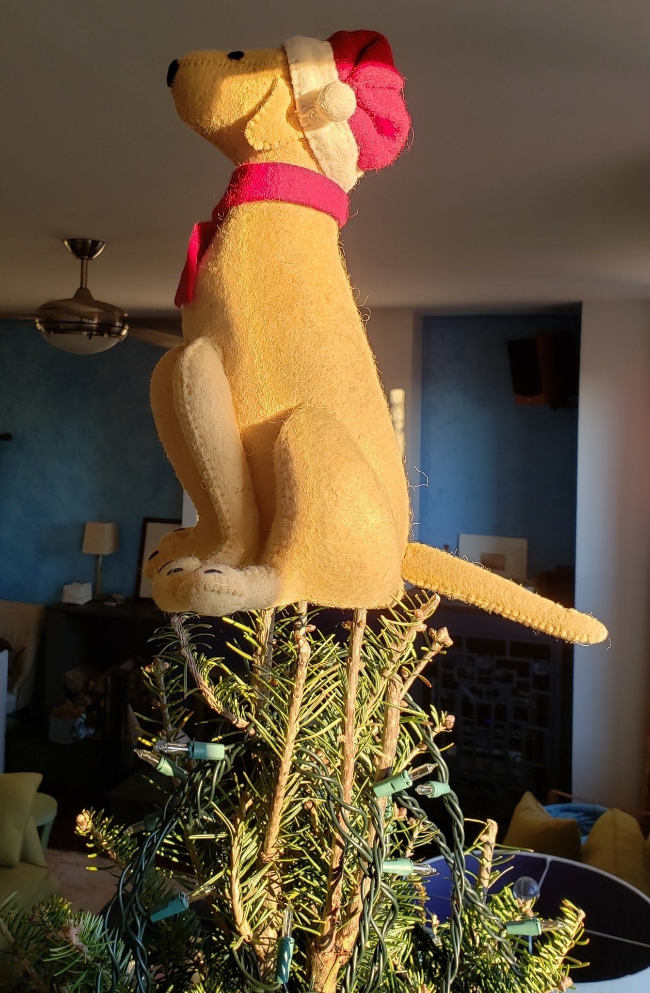 Tan Yellow Lab Santa Hat Christmas Tree Topper Hand Felted Wool Arcadia Home - Che Cose Belle