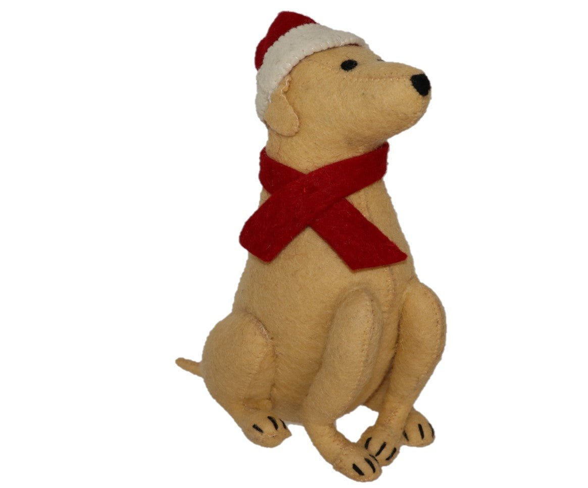 Tan Yellow Lab Santa Hat Christmas Tree Topper Hand Felted Wool Arcadia Home - Che Cose Belle