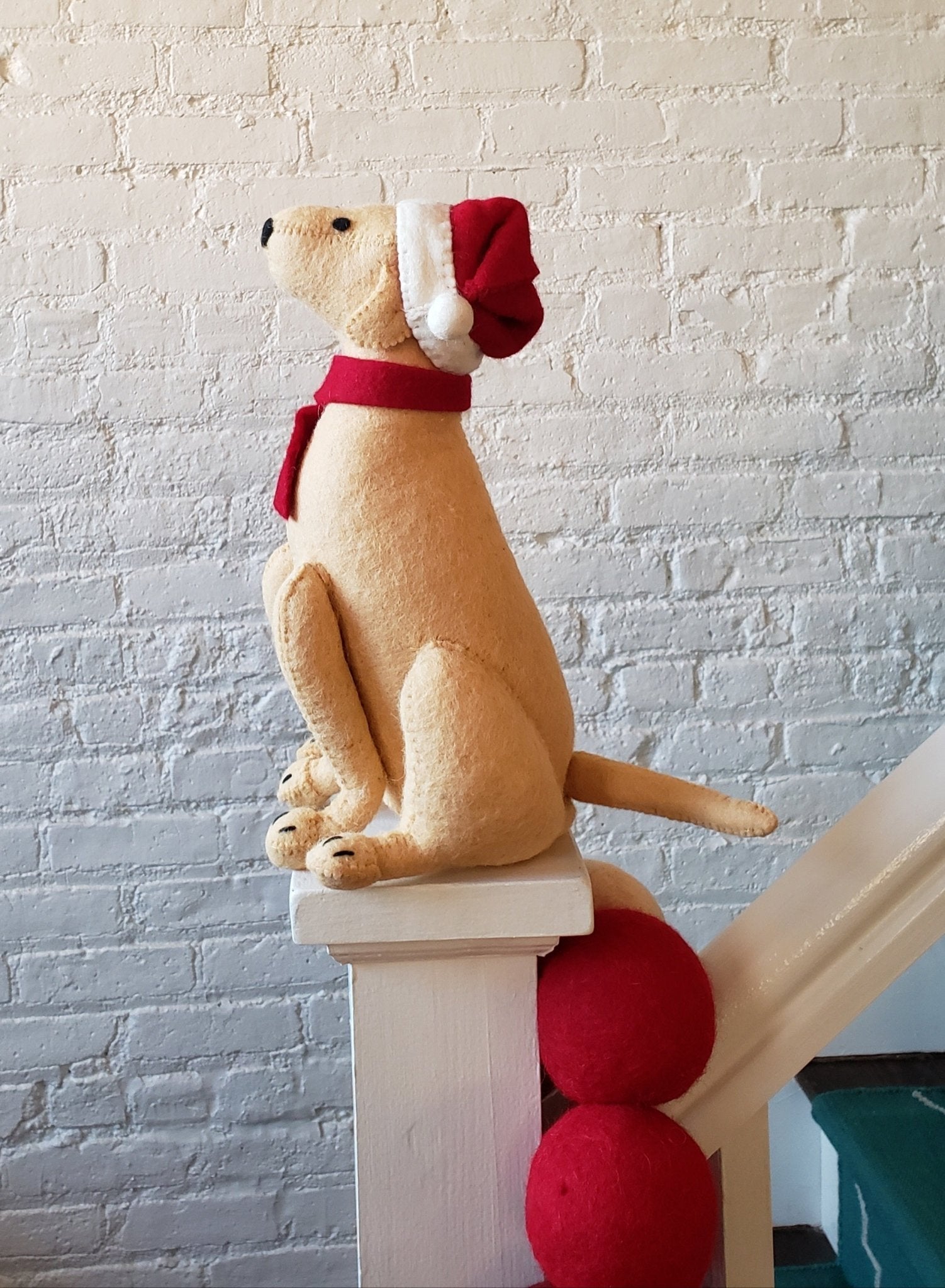 Tan Yellow Lab Santa Hat Christmas Tree Topper Hand Felted Wool Arcadia Home - Che Cose Belle