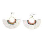 Tassel Fan Earrings Boho Cotton Tassel Lightweight 3in Drop Brass Handmade