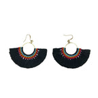 Tassel Fan Earrings Boho Cotton Tassel Lightweight 3in Drop Brass Handmade