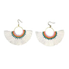 Tassel Fan Earrings Boho Cotton Tassel Lightweight 3in Drop Brass Handmade