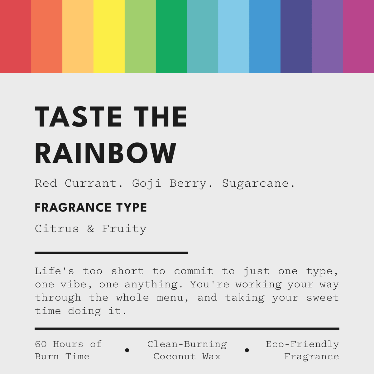 Taste the Rainbow, Red Currant + Pink Sugar 11oz Candle - Che Cose Belle