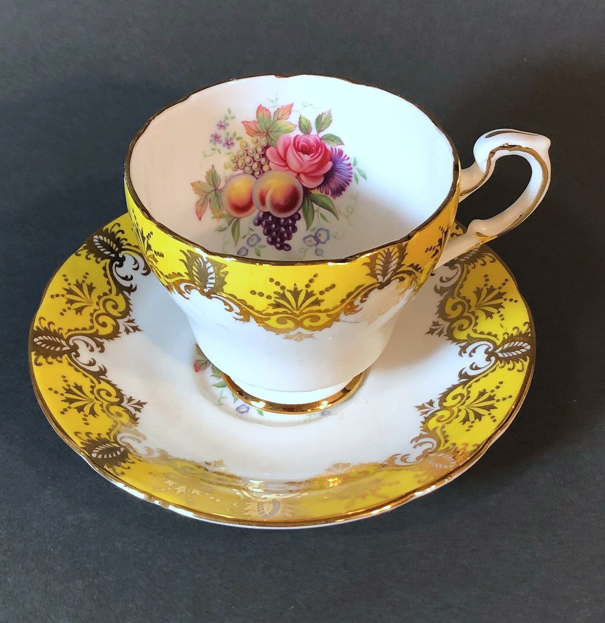 Tea Cup and Saucer by Paragon Made in England in Yellow, Gold, Pink - Che Cose Belle