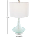 Teal Glass Table Lamp with White Drum Shade & Silver Base - Che Cose Belle
