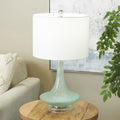 Teal Glass Table Lamp with White Drum Shade & Silver Base - Che Cose Belle