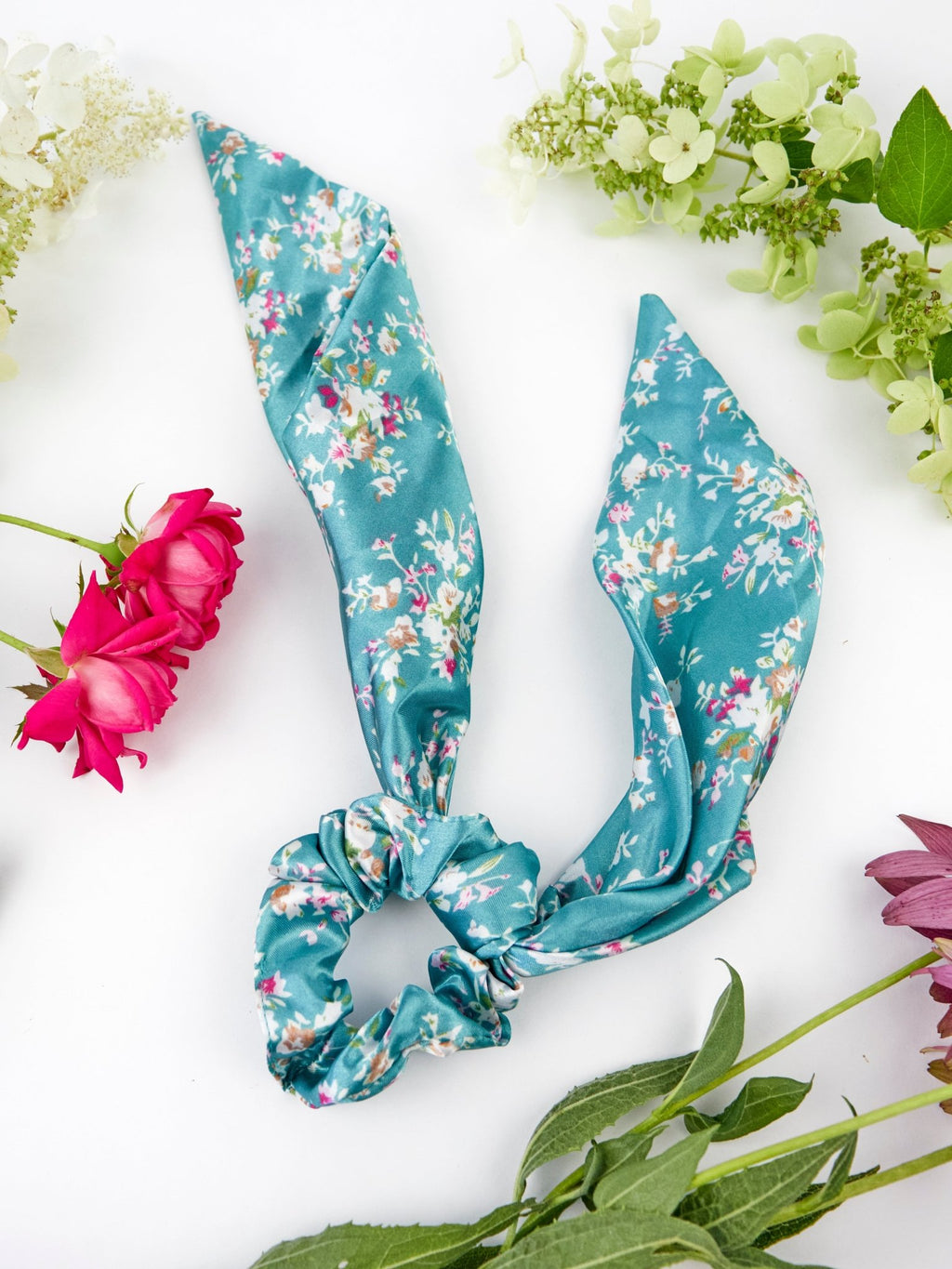 Teal Satin Scarf Scrunchie - Che Cose Belle