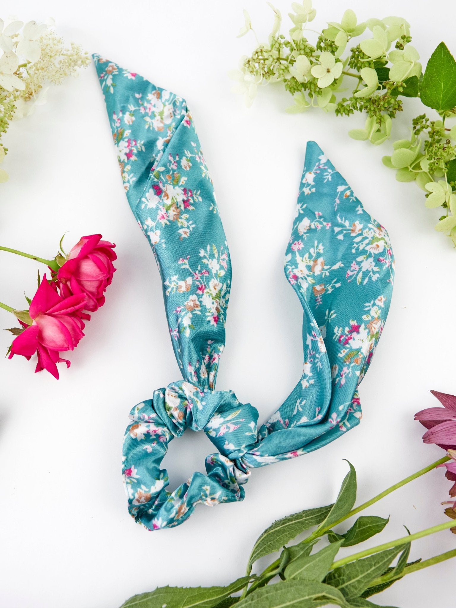 Teal Satin Scarf Scrunchie - Che Cose Belle