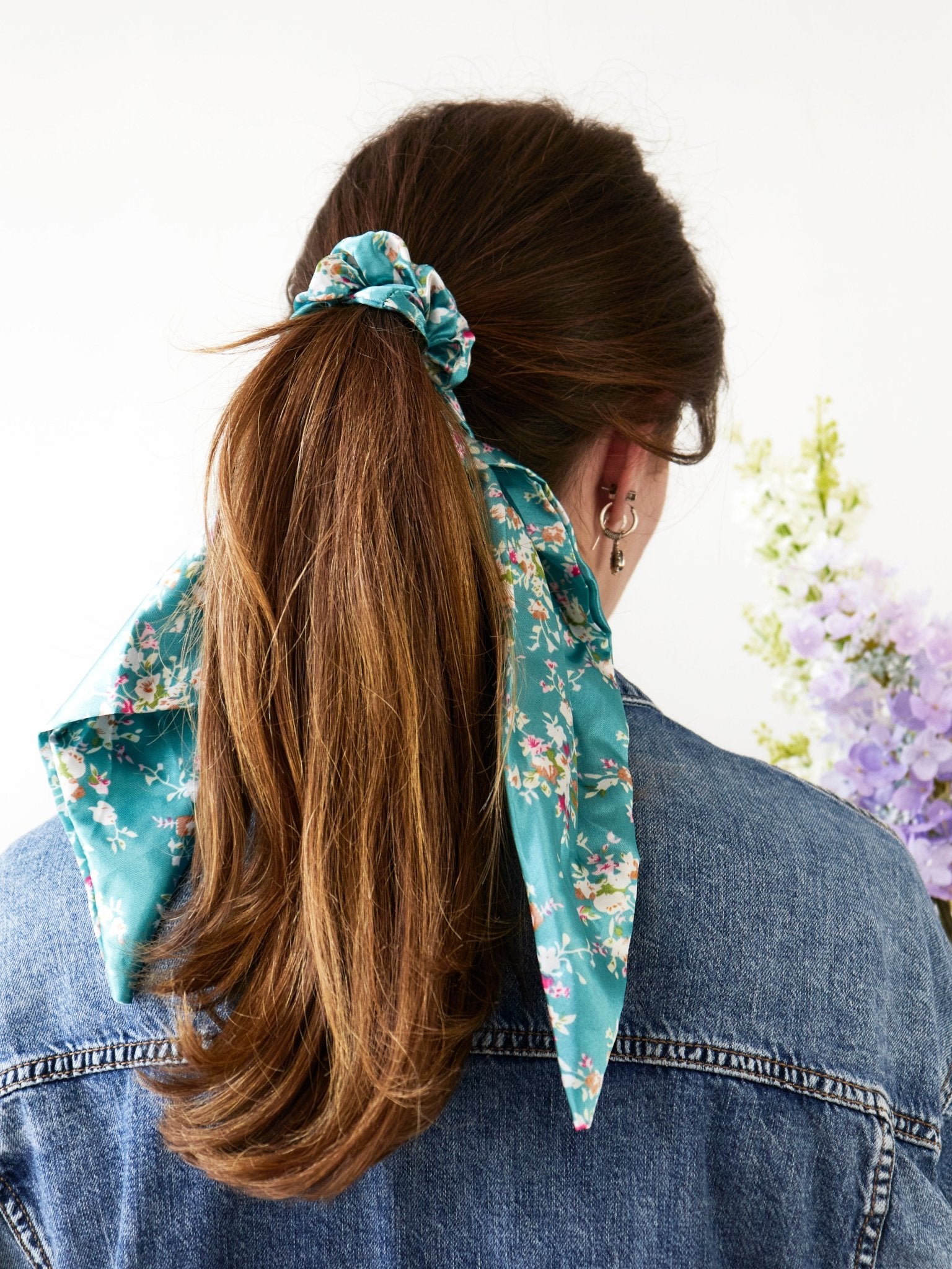 Teal Satin Scarf Scrunchie - Che Cose Belle