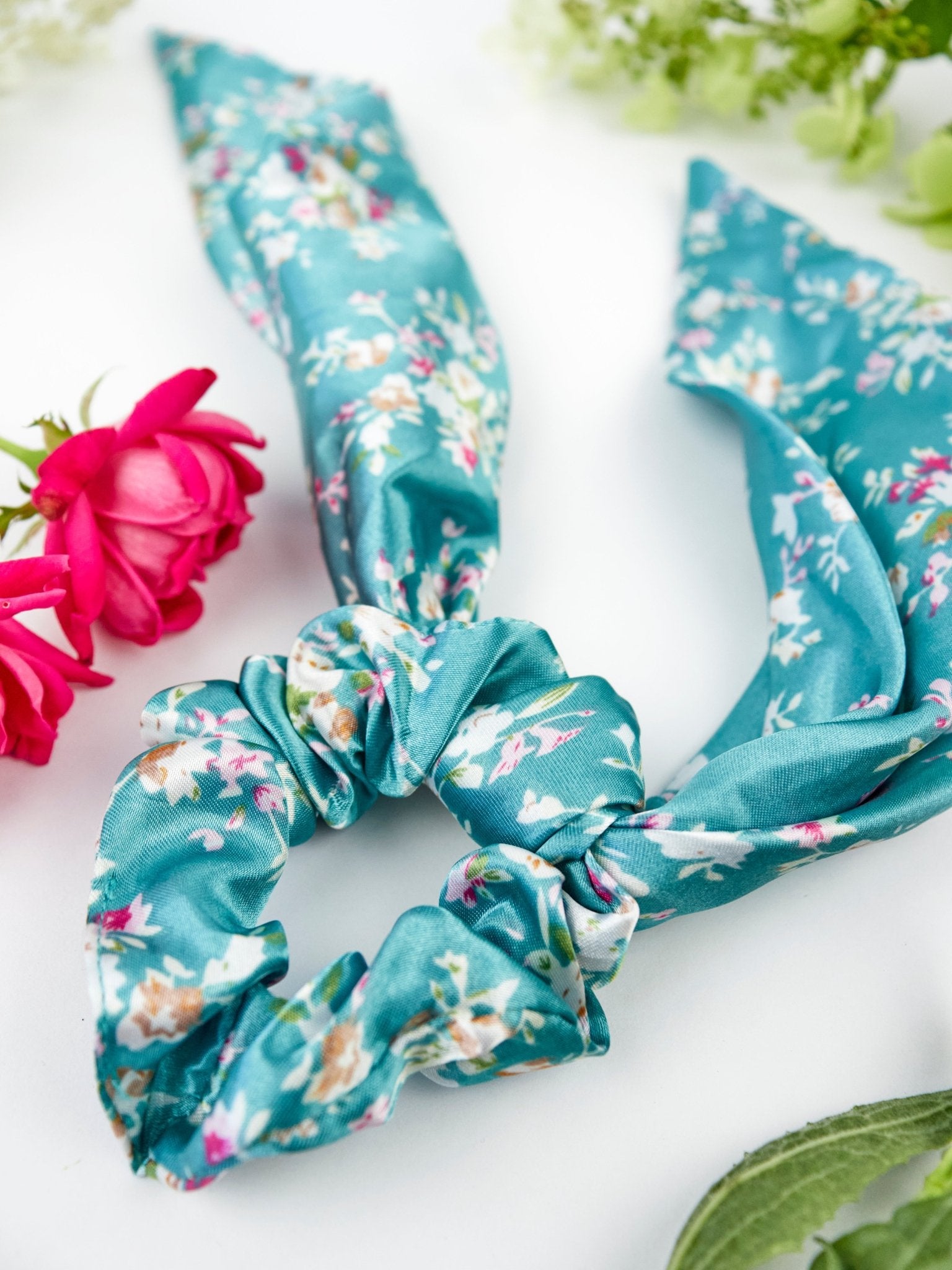 Teal Satin Scarf Scrunchie - Che Cose Belle