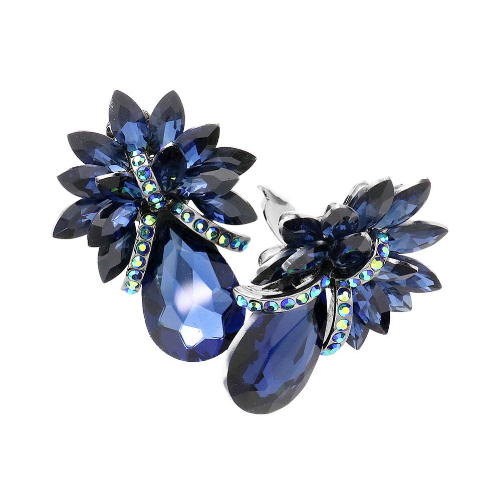 Teardrop Stone Accented Clip on Evening Earrings - Che Cose Belle