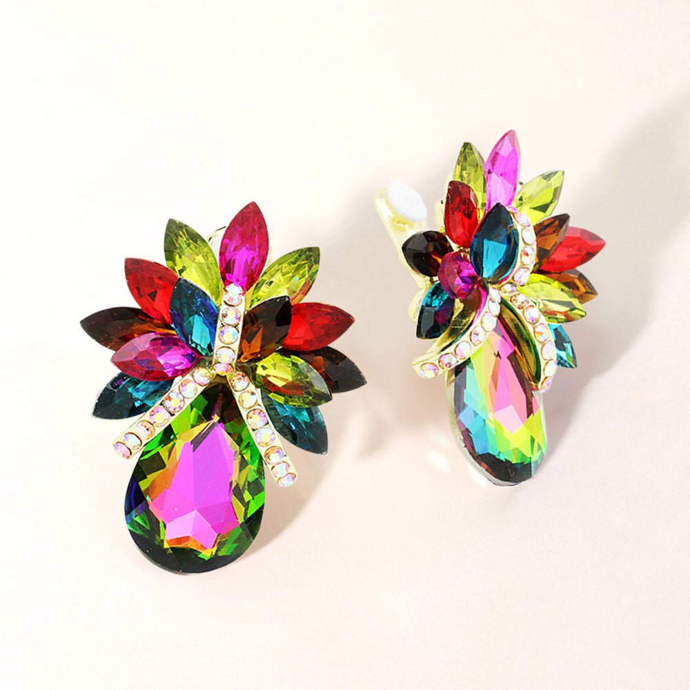 Teardrop Stone Accented Clip on Evening Earrings - Che Cose Belle