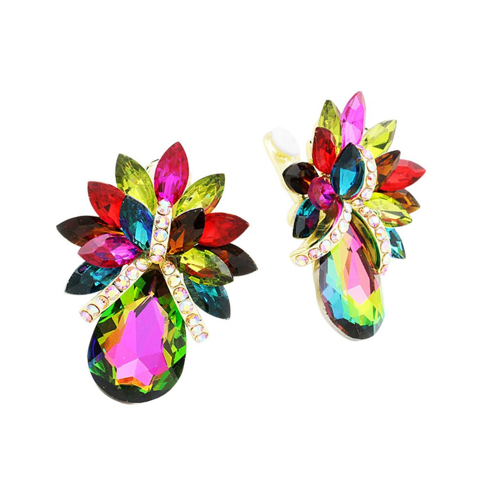Teardrop Stone Accented Clip on Evening Earrings - Che Cose Belle