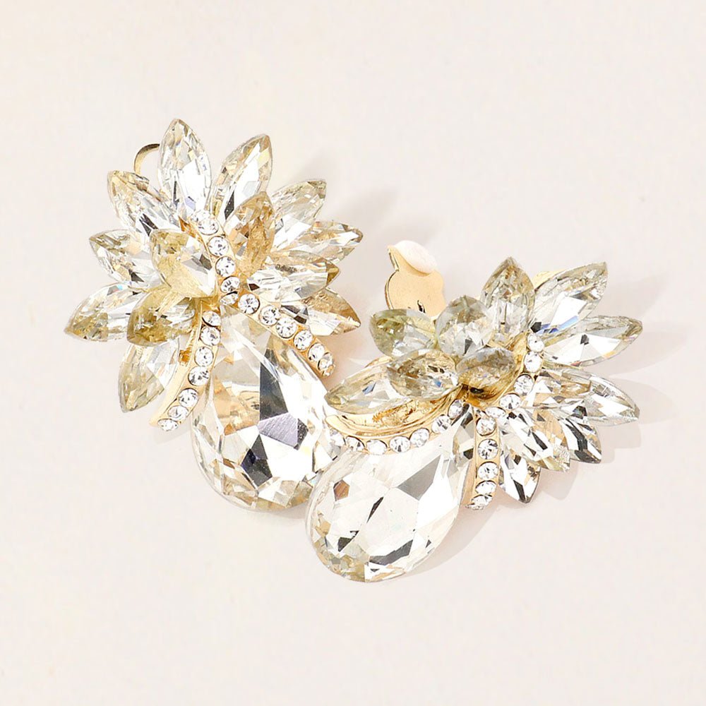 Teardrop Stone Accented Clip on Evening Earrings - Che Cose Belle