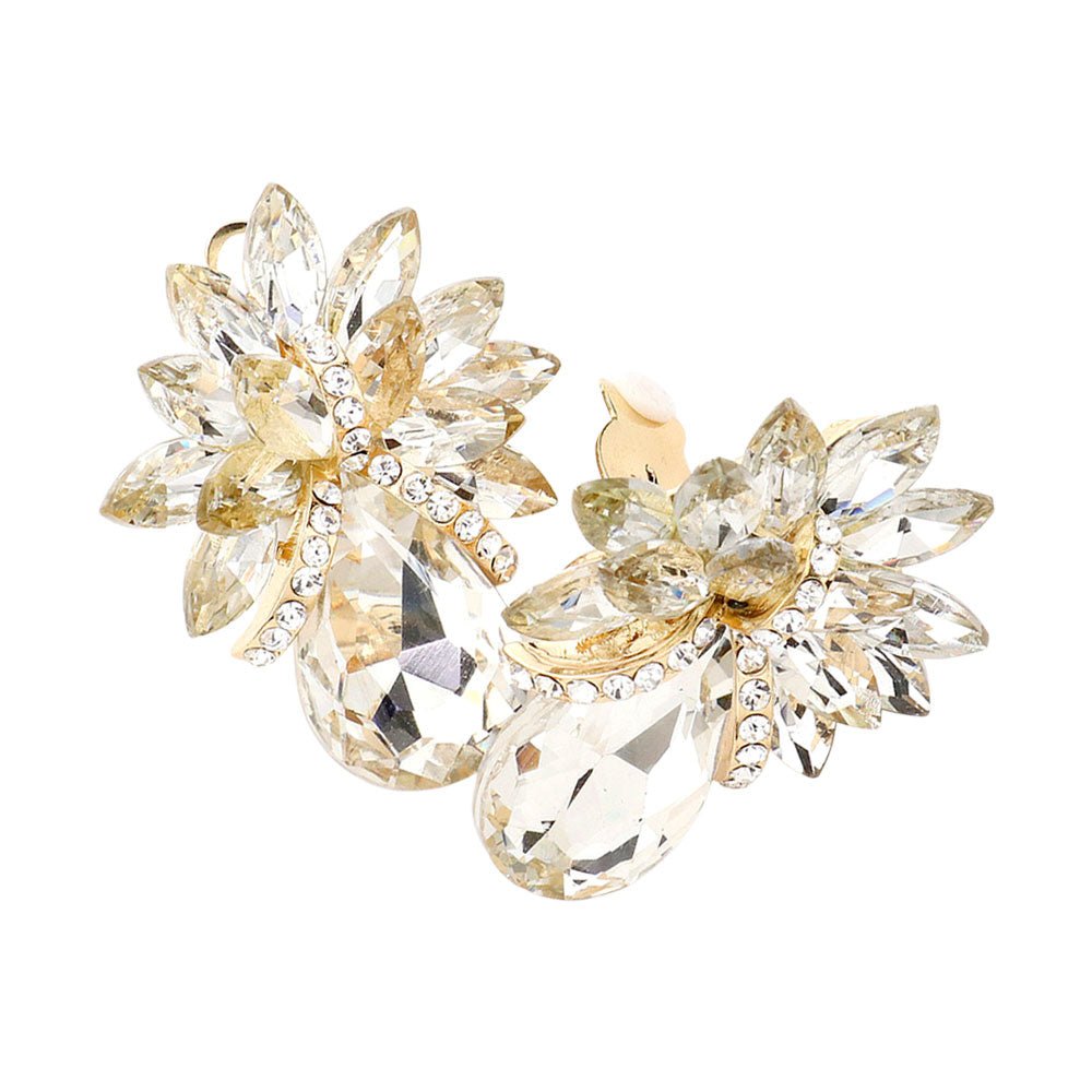 Teardrop Stone Accented Clip on Evening Earrings - Che Cose Belle