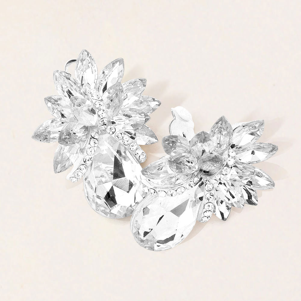 Teardrop Stone Accented Clip on Evening Earrings - Che Cose Belle