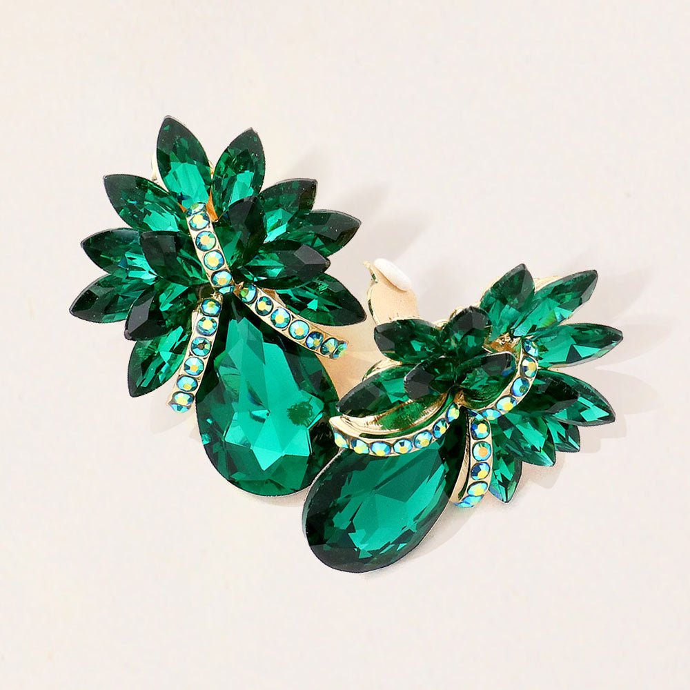 Teardrop Stone Accented Clip on Evening Earrings - Che Cose Belle