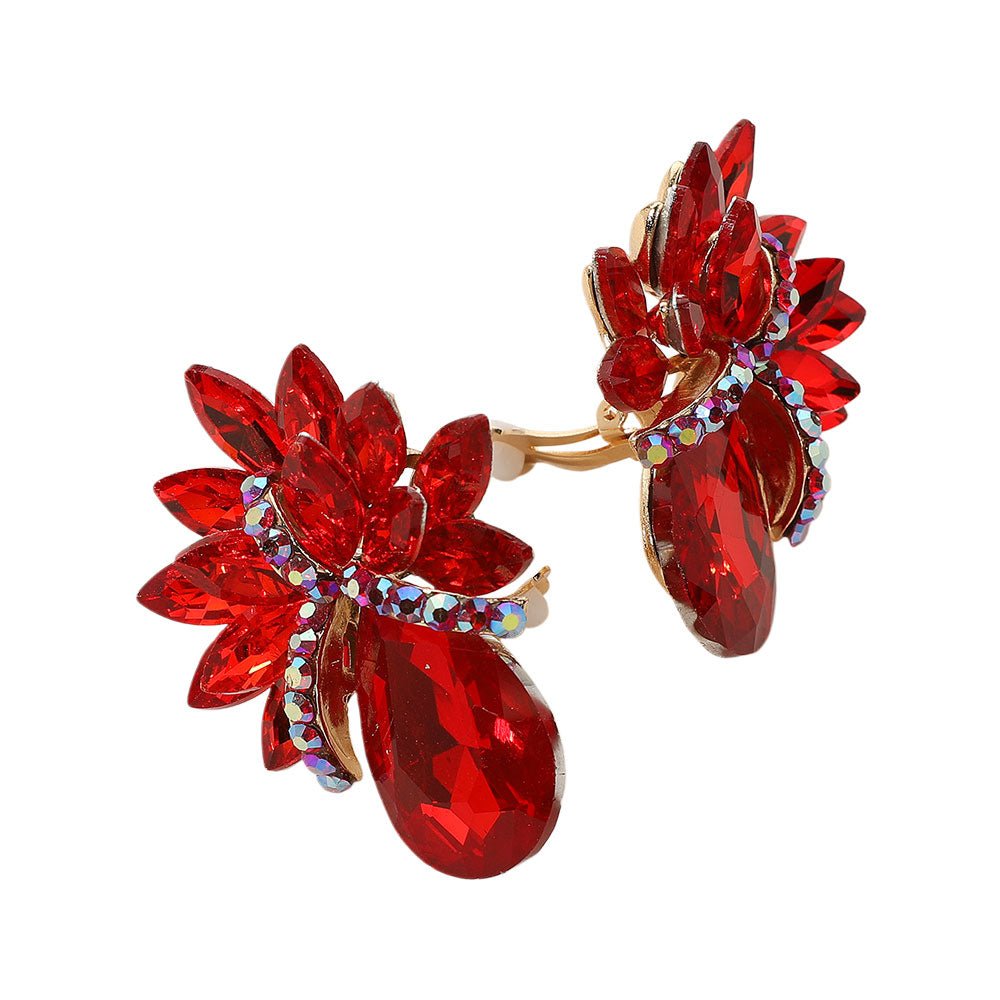 Teardrop Stone Accented Clip on Evening Earrings - Che Cose Belle