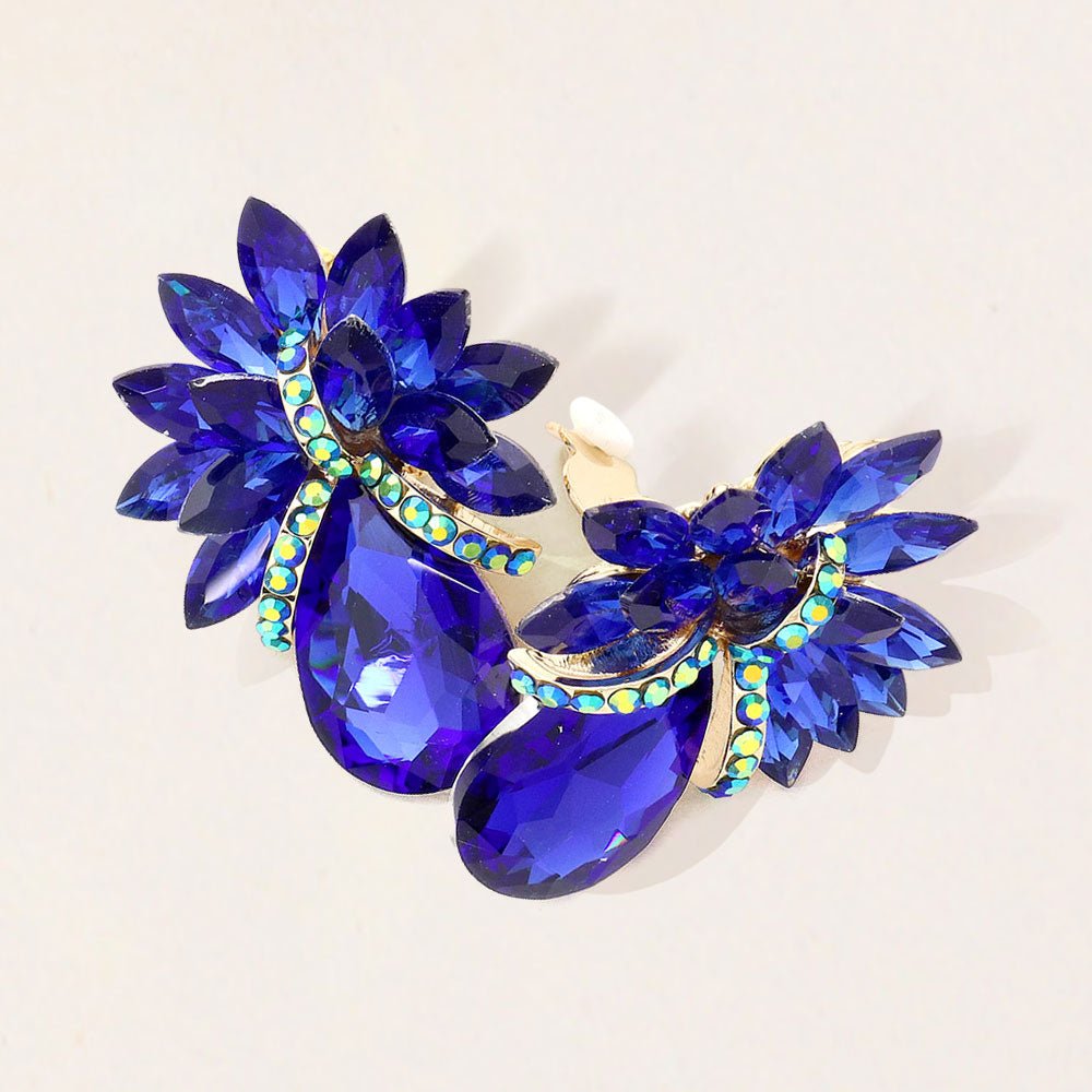 Teardrop Stone Accented Clip on Evening Earrings - Che Cose Belle