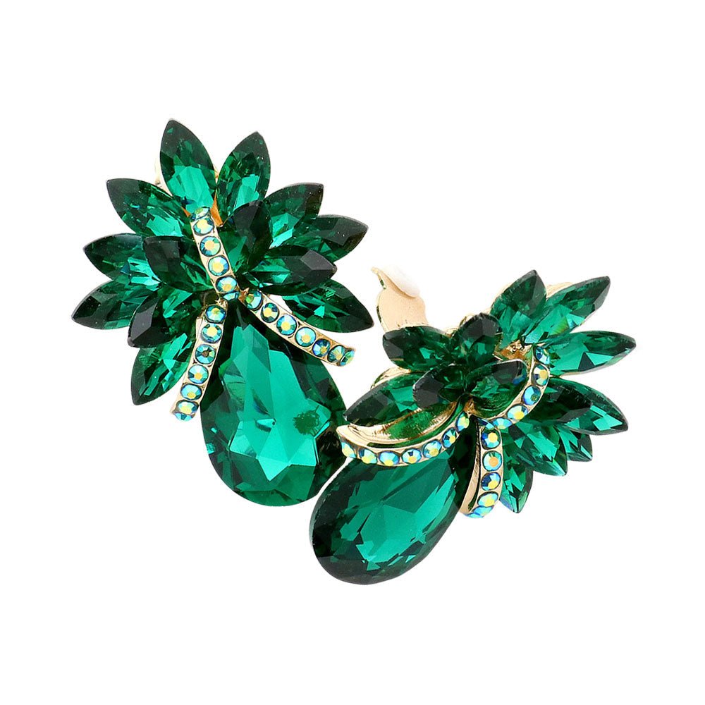Teardrop Stone Accented Clip on Evening Earrings - Che Cose Belle