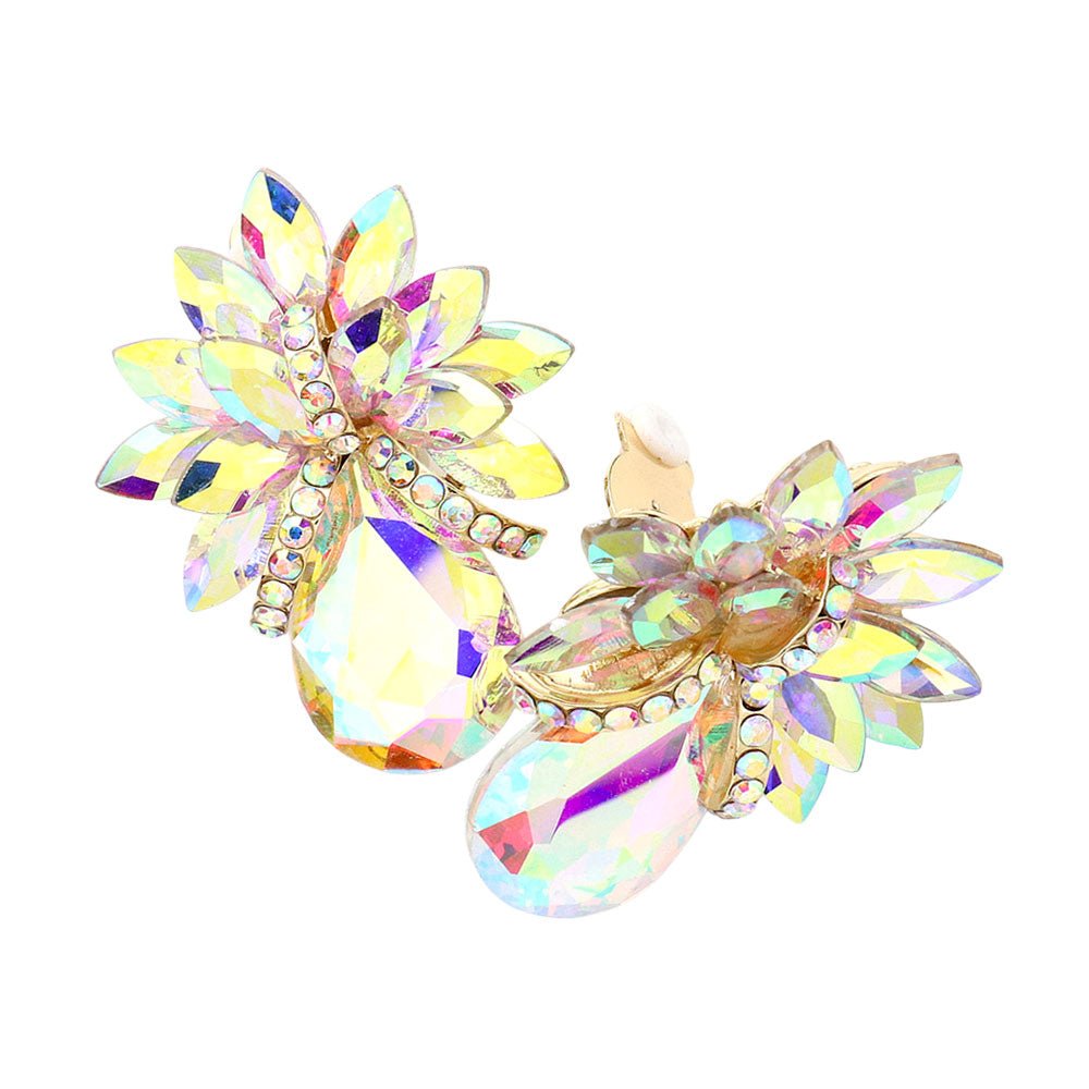 Teardrop Stone Accented Clip on Evening Earrings - Che Cose Belle
