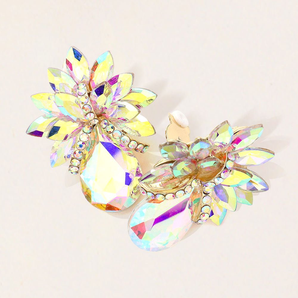 Teardrop Stone Accented Clip on Evening Earrings - Che Cose Belle