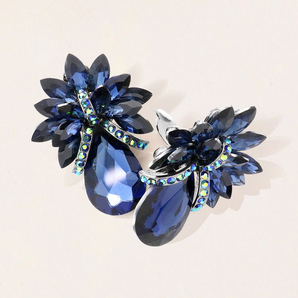 Teardrop Stone Accented Clip on Evening Earrings - Che Cose Belle