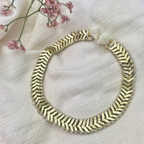 Temple Collar Bib Necklace Boho Tribal Statement With Cotton Tassels Zinc Alloy - Che Cose Belle