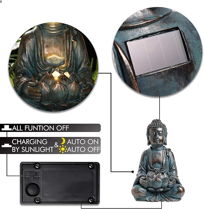 TERESA'S COLLECTIONS Meditating Buddha Statue for Garden Decor with Outdoor Solar Lights, Large Resin Christmas Decor Outdoor Statue Garden Sculpture Figurines for Home Lawn Yard Decorations, 10.4'' - Che Cose Belle
