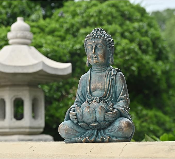 TERESA'S COLLECTIONS Meditating Buddha Statue for Garden Decor with Outdoor Solar Lights, Large Resin Christmas Decor Outdoor Statue Garden Sculpture Figurines for Home Lawn Yard Decorations, 10.4'' - Che Cose Belle