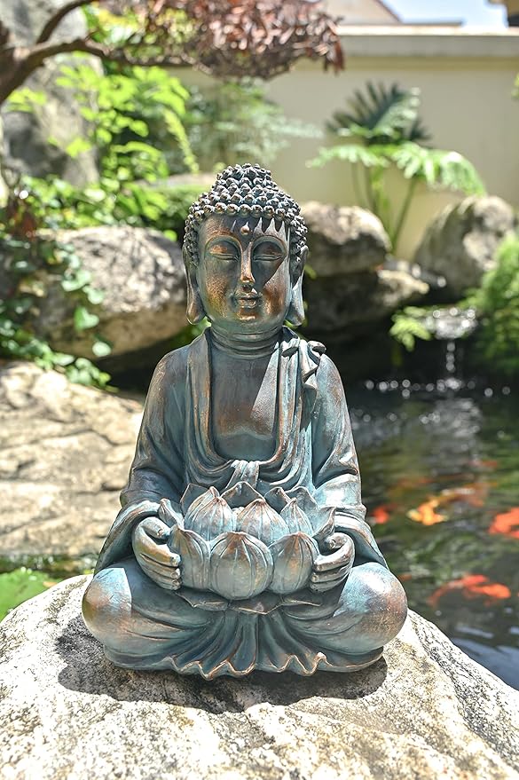 TERESA'S COLLECTIONS Meditating Buddha Statue for Garden Decor with Outdoor Solar Lights, Large Resin Christmas Decor Outdoor Statue Garden Sculpture Figurines for Home Lawn Yard Decorations, 10.4'' - Che Cose Belle